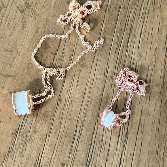 Spin Ring and Bracelet Set ROSE GOLD Plated Sterling Silver WHITE Enamel - Picture 1 of 5